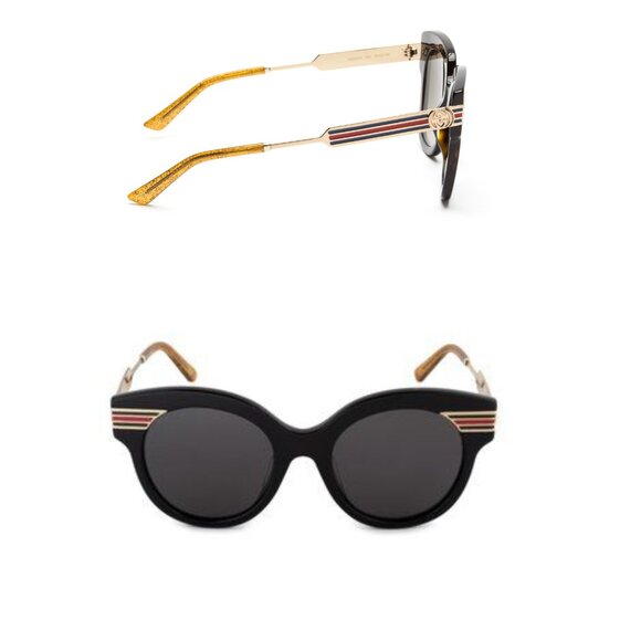GUCCI Women\'s SUNGLASSES Shades Black Gold Round Logo GG0282SA Italy main image 3
